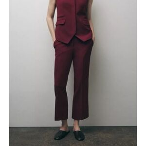ZARA Women's ZW Collection Mini Flare Pants(Maroon, US M,/EUR M)